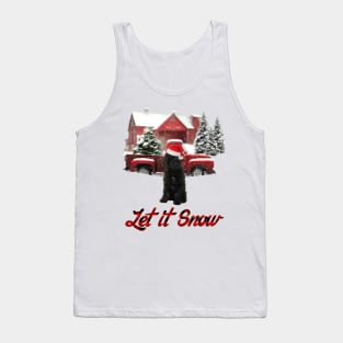 Black Labradoodle Let It Snow Tree Farm Red Truck Christmas Tank Top